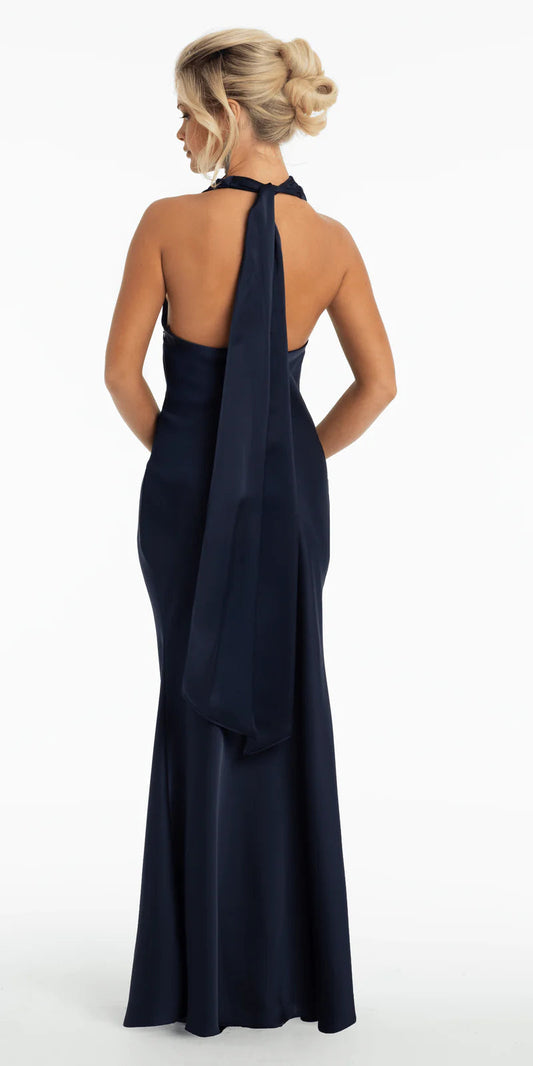 Glamorous Evening Dress with Cowl Neckline and Satin Mermaid Silhouette