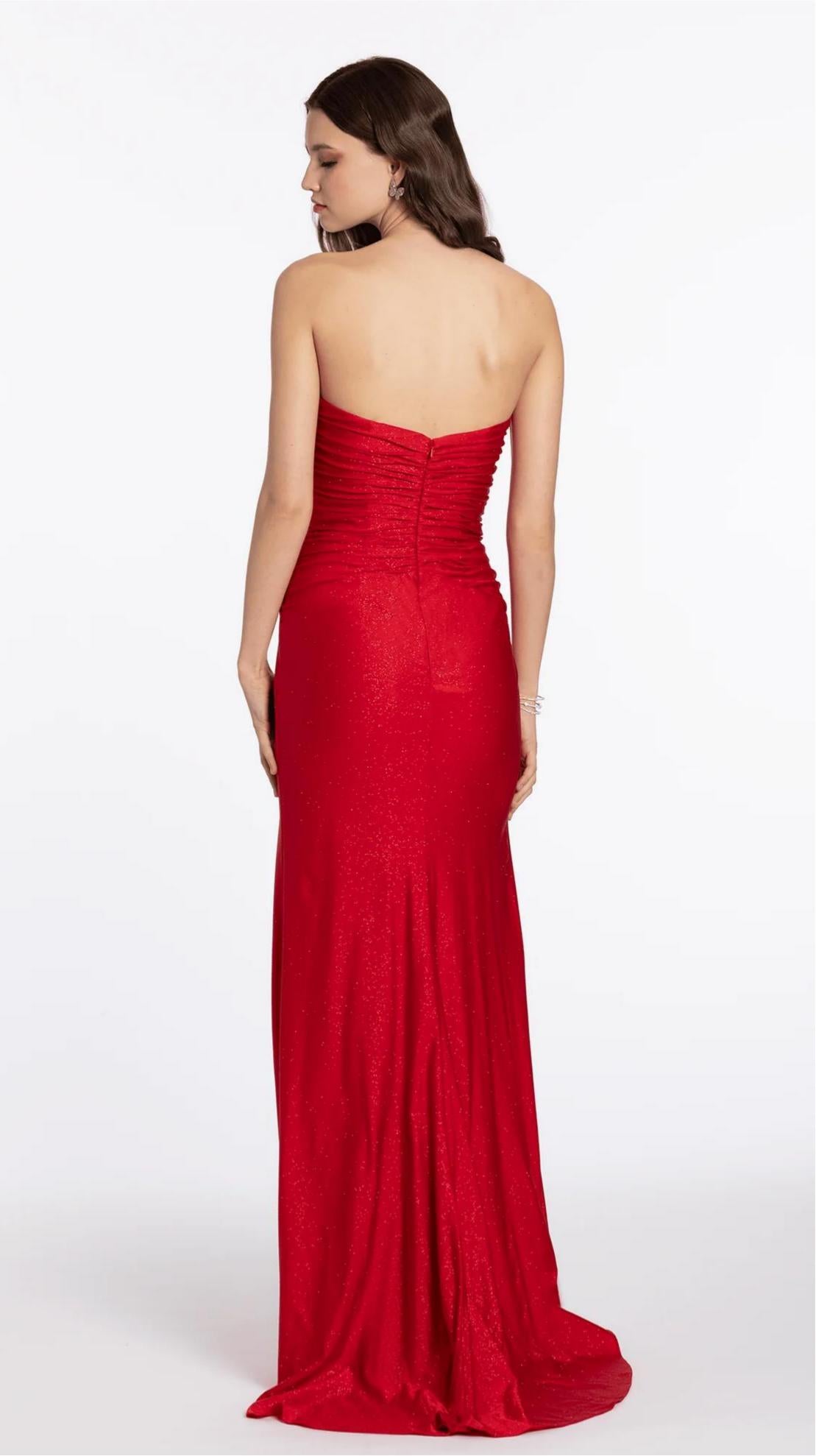 Glamorous Evening Dress with Strapless Neckline, Rhinestone Bows and Cutout Details by LANQI DRESS