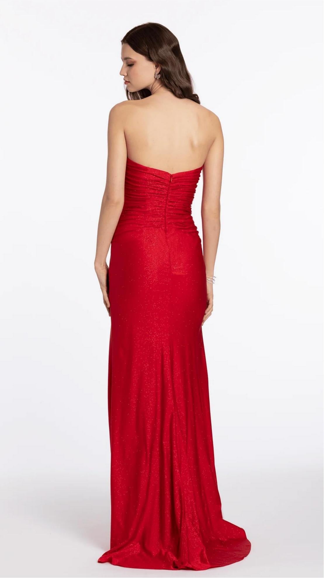 Glamorous Evening Dress with Strapless Neckline, Rhinestone Bows and Cutout Details by LANQI DRESS
