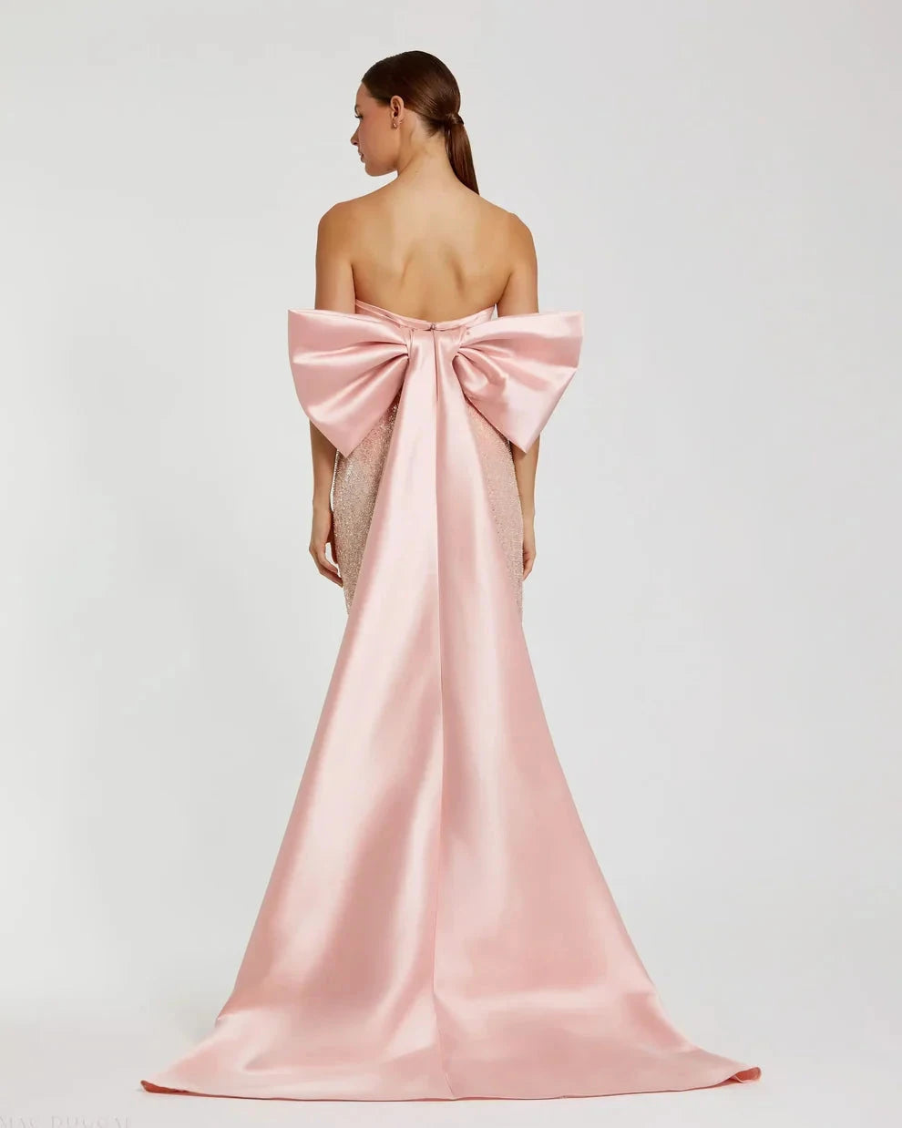 Glamorous Form-Fitting Column Silhouette Strapless Sequin Oversized Bow Maxi Evening Dress by LANQI DRESS