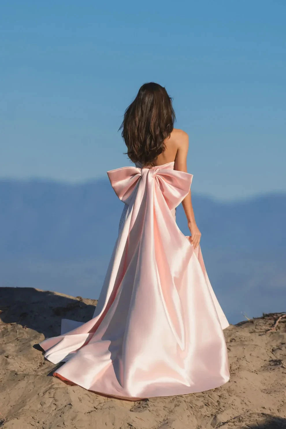 Glamorous Form-Fitting Column Silhouette Strapless Sequin Oversized Bow Maxi Evening Dress by LANQI DRESS