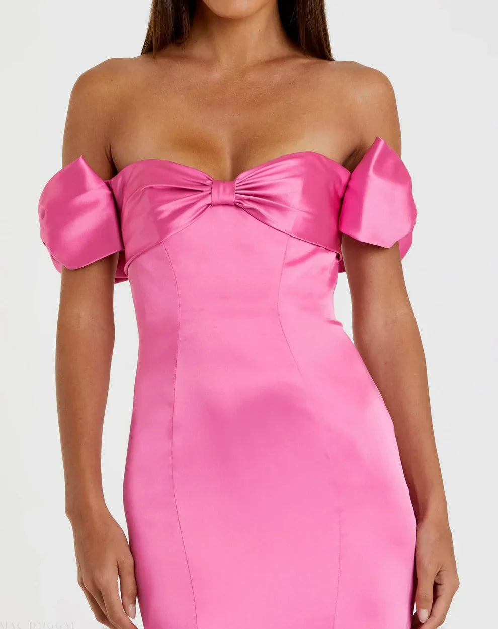 Glamorous Form-Fitting Mermaid Silhouette Off-the-Shoulder Bow Sleeve Satin Maxi Evening Dress by LANQI DRESS