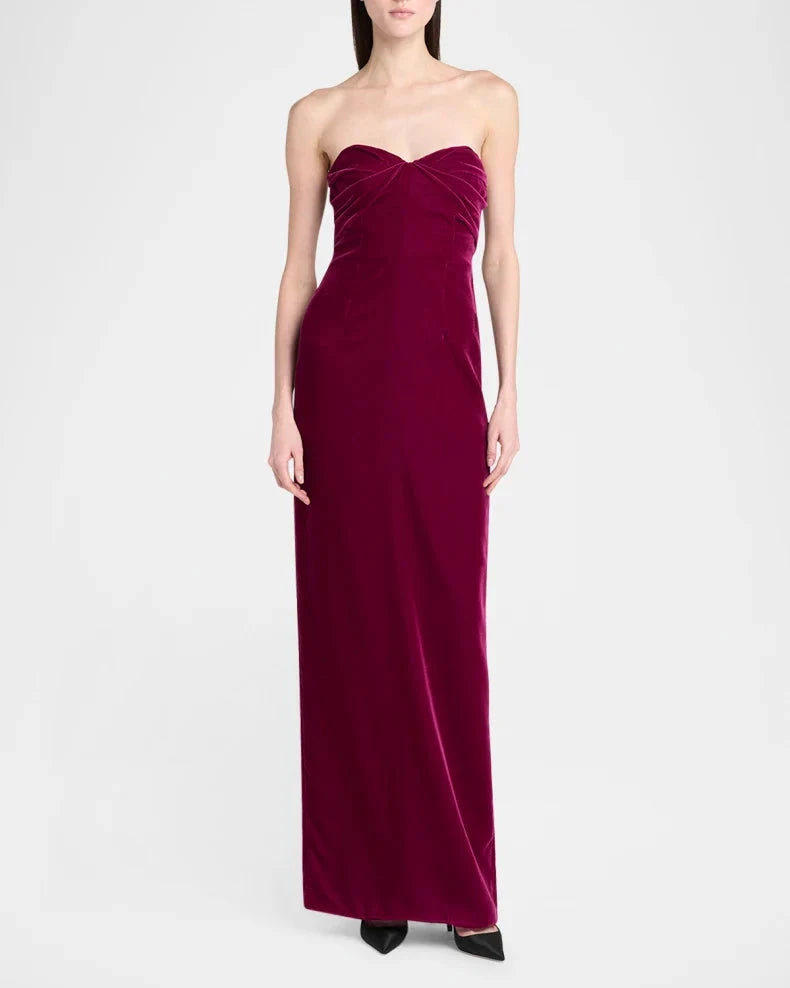 Glamorous Luxurious Regal Velvet Column Silhouette Sweetheart Neck Strapless Low Open Back Zipper Floor-Length Evening Dress by LANQI DRESS