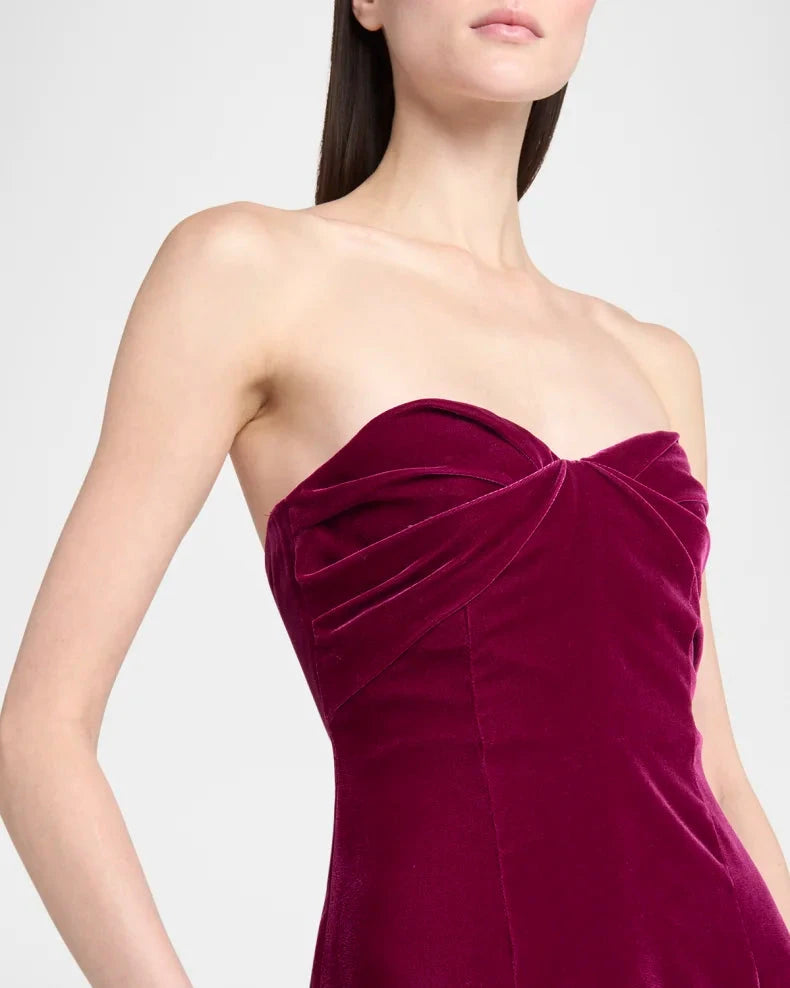 Glamorous Luxurious Regal Velvet Column Silhouette Sweetheart Neck Strapless Low Open Back Zipper Floor-Length Evening Dress by LANQI DRESS