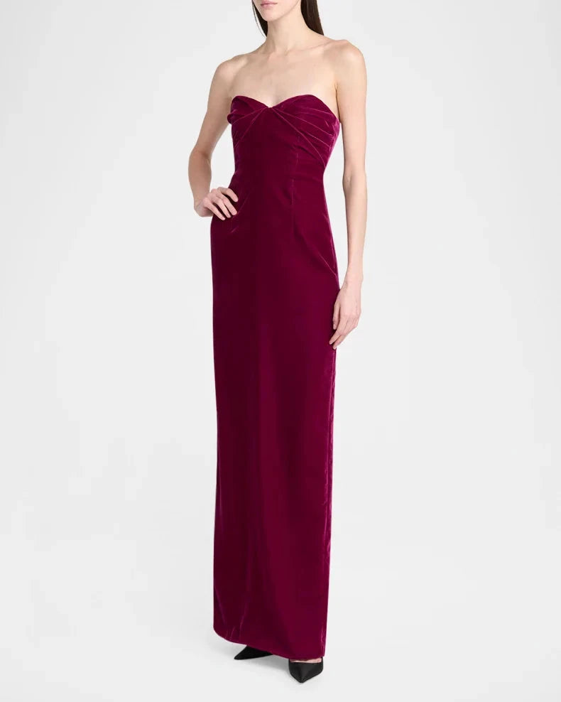 Glamorous Luxurious Regal Velvet Column Silhouette Sweetheart Neck Strapless Low Open Back Zipper Floor-Length Evening Dress by LANQI DRESS
