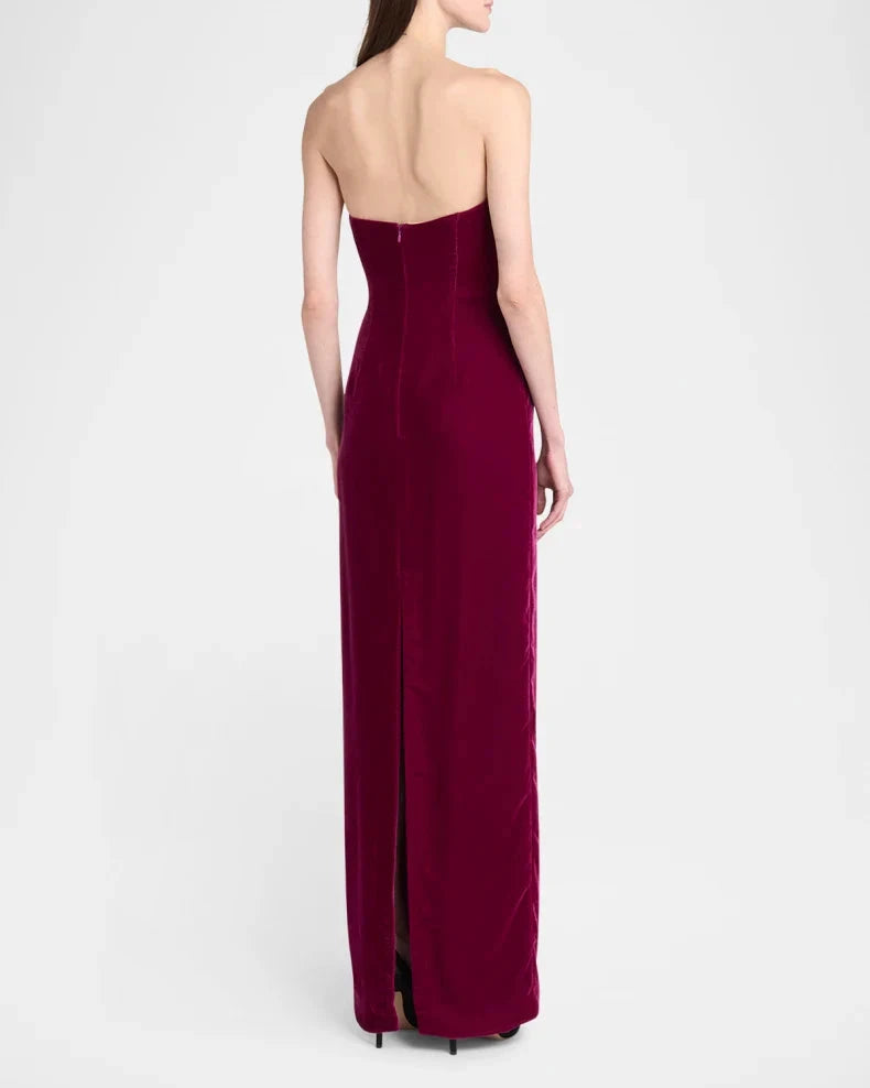 Glamorous Luxurious Regal Velvet Column Silhouette Sweetheart Neck Strapless Low Open Back Zipper Floor-Length Evening Dress by LANQI DRESS