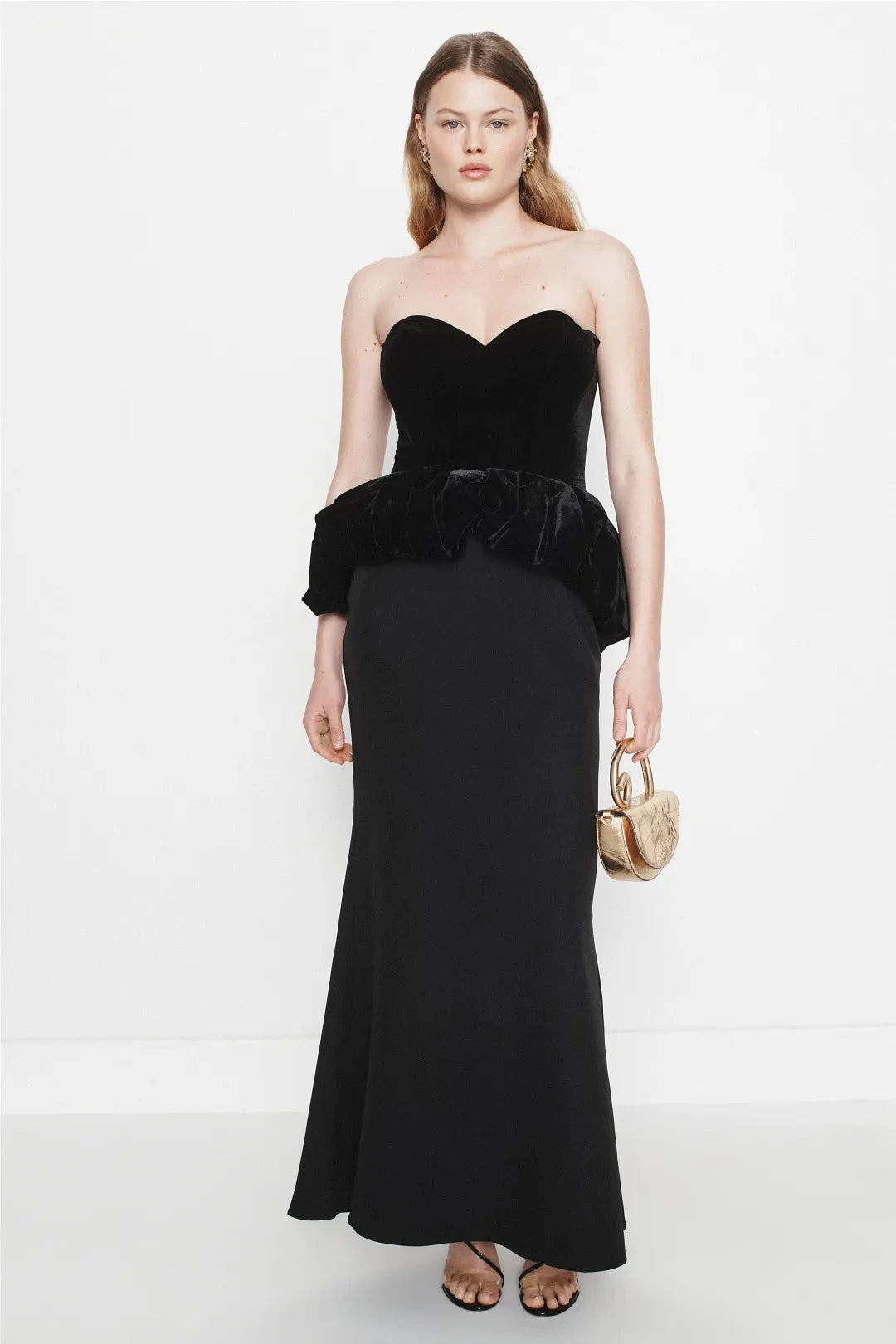 Glamorous Luxury Velvet Dramatic Peplum Mermaid Maxi Silhouette Strapless Sweetheart Neckline Sleeveless Invisible Zipper Back Closure Floor-Length Timeless Evening Dresses by LANQI DRESS