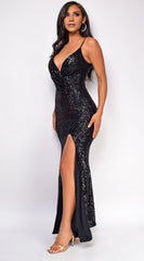 Glamorous Mermaid One-Shoulder Neck Plunging Open-Back High-Slit Floor-Length Evening Dress