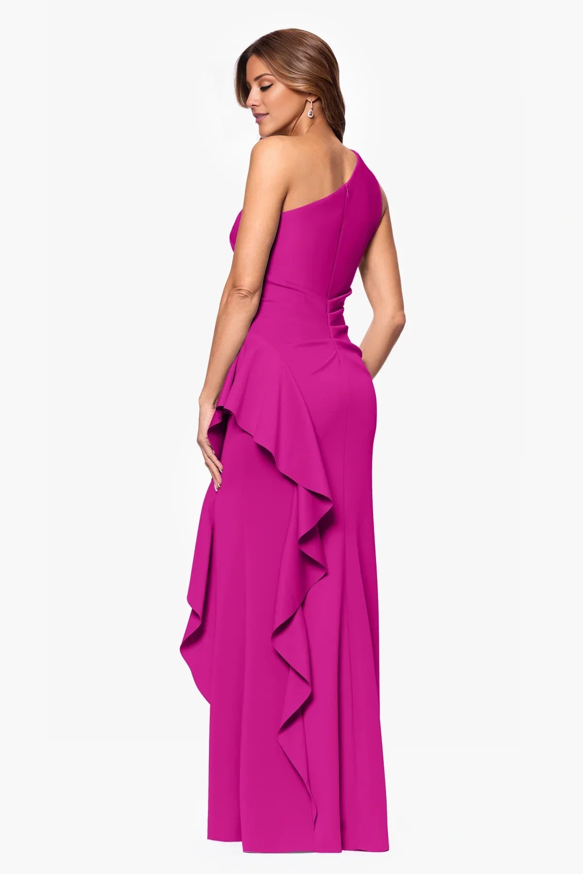 Glamorous Mermaid One-Shoulder Neck Ruffled Backless Floor-Length Prom Dress