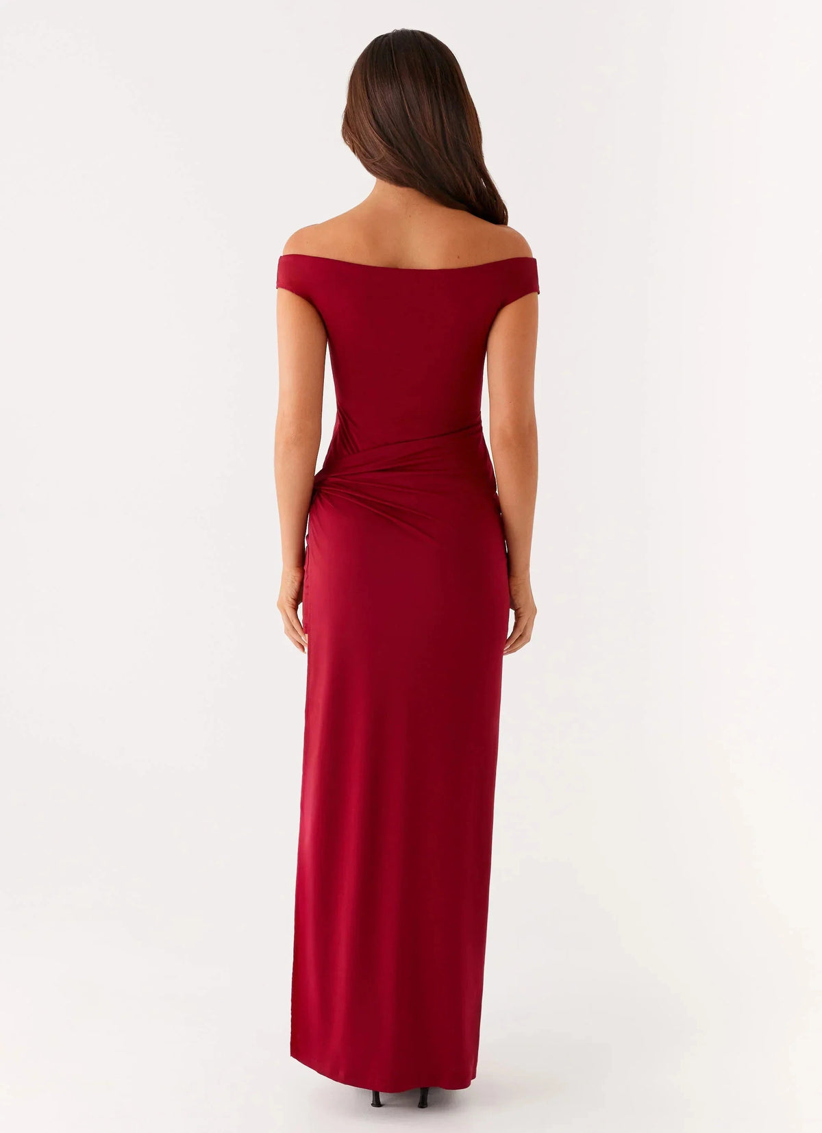 Glamorous Off-Shoulder Neck Sleeveless Backless Ruched Side-Slit Floor-Length Prom Dress by YiHuiw