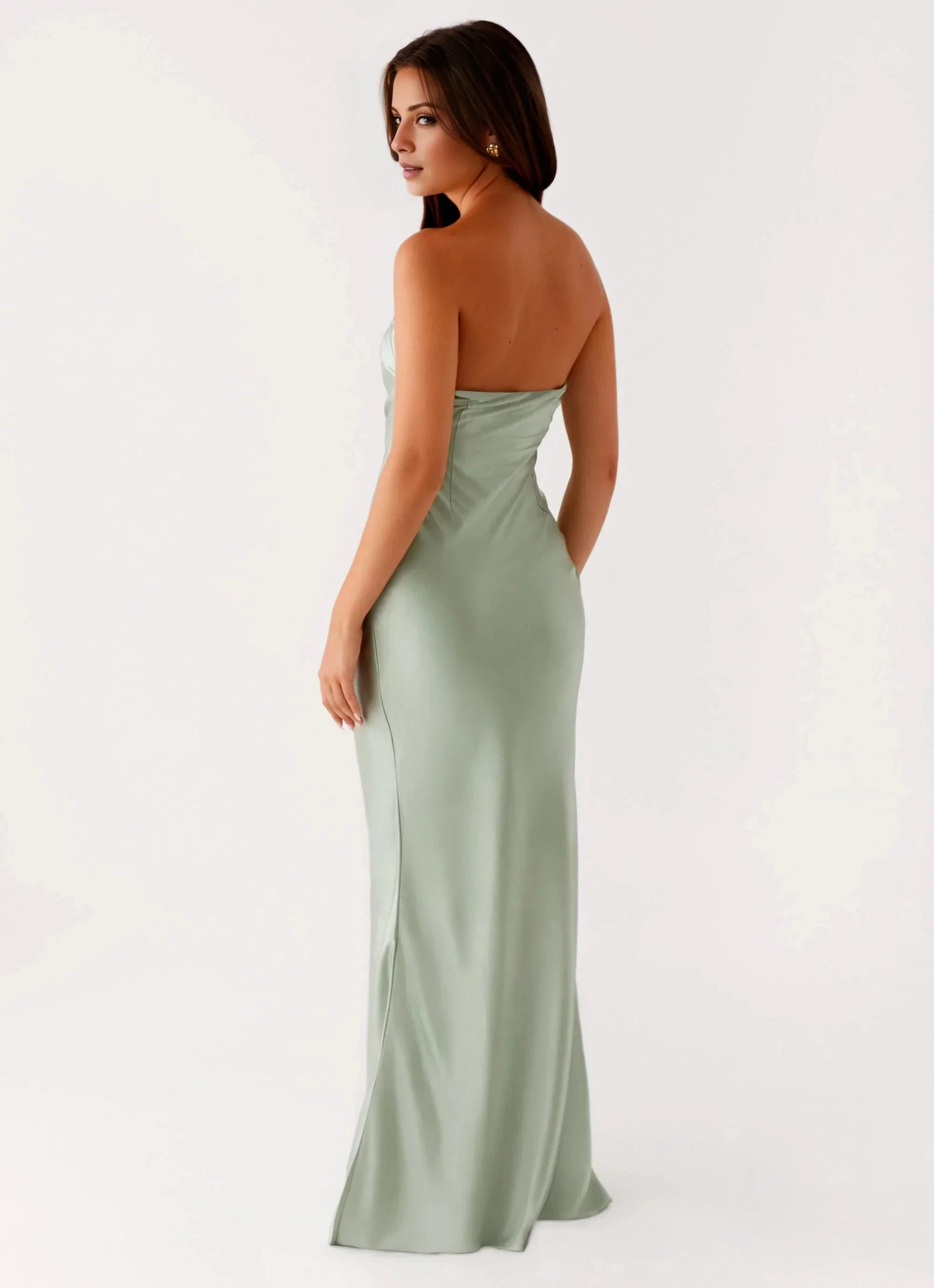 Glamorous Off the Shoulder Neck Strapless Satin Sleeveless Mermaid Floor-Length Prom Dress by YiHuiw