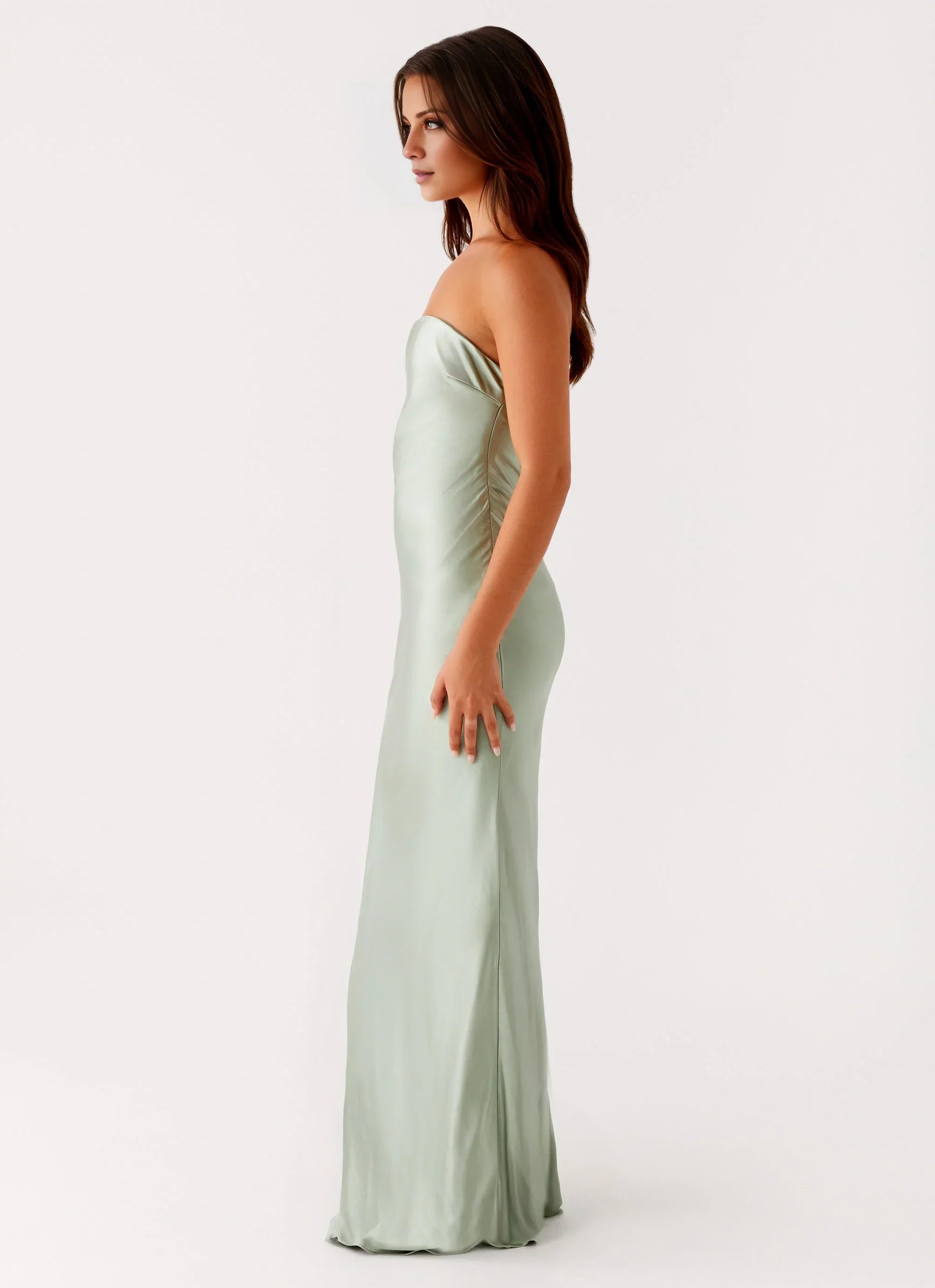 Glamorous Off the Shoulder Neck Strapless Satin Sleeveless Mermaid Floor-Length Prom Dress