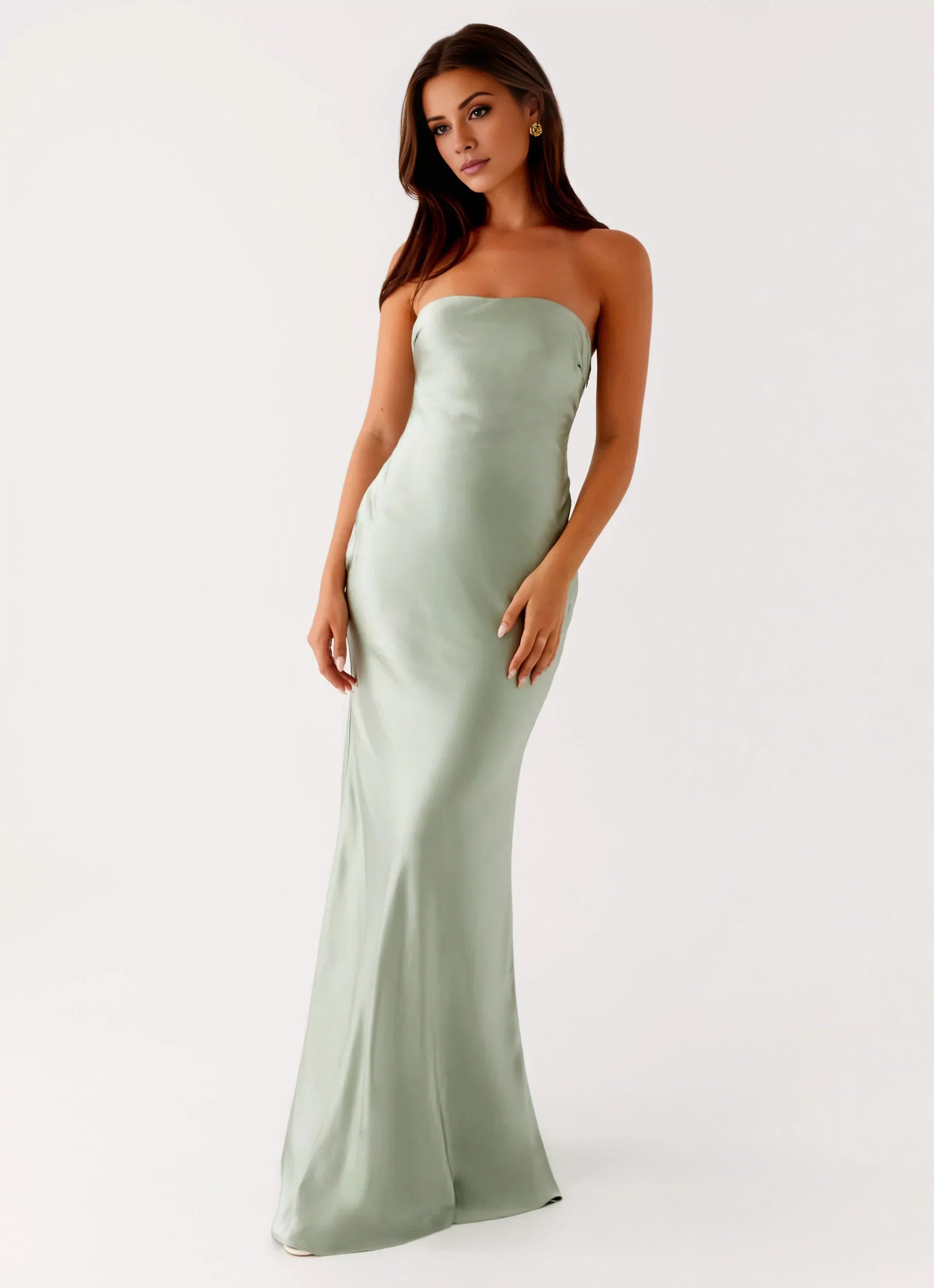 Glamorous Off the Shoulder Neck Strapless Satin Sleeveless Mermaid Floor-Length Prom Dress