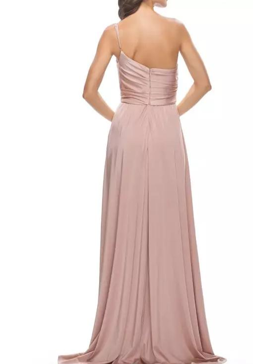 Glamorous One-Shoulder Ruched Bodice Waistband Chiffon Train Prom Dress