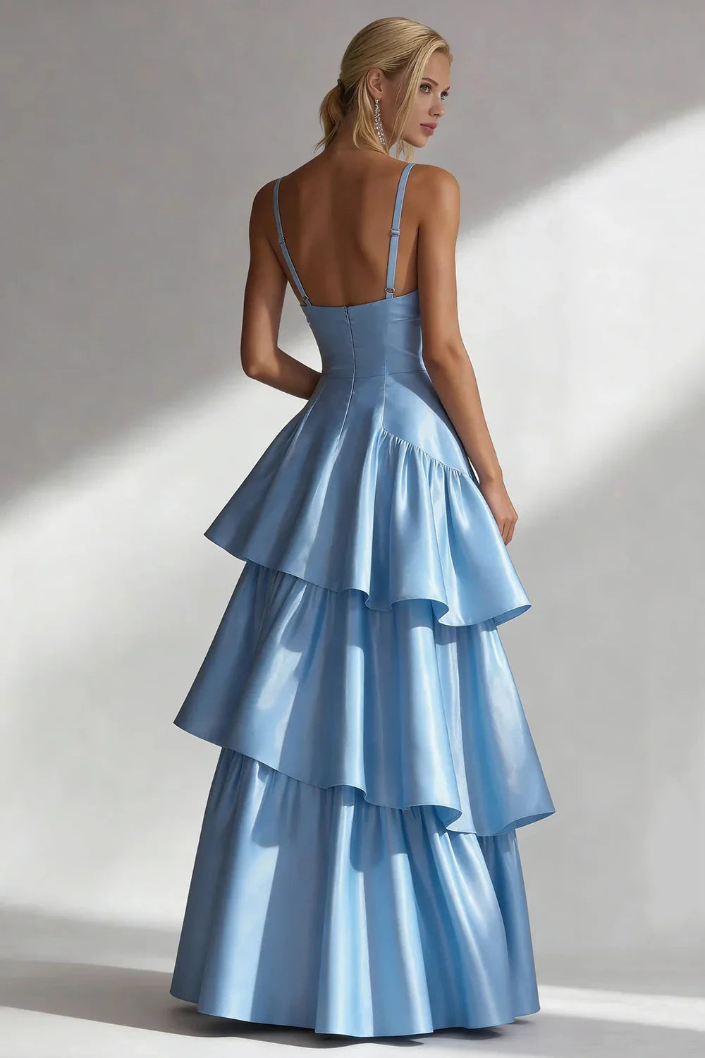 Glamorous Satin A-Line Square Neck Spaghetti Strap Zipper Back Floor-Length Evening Dress by LANQI DRESS