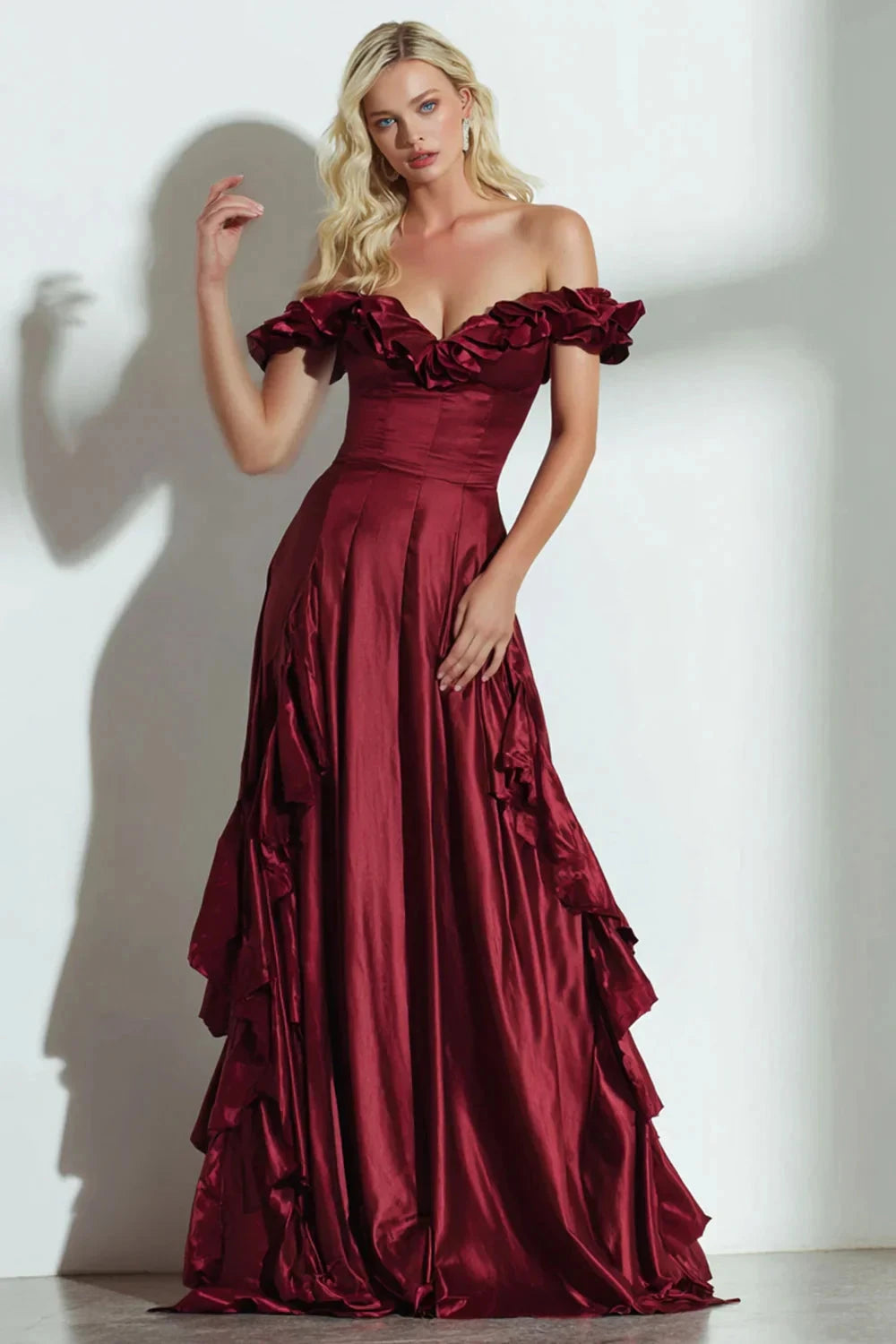 Glamorous Satin Mermaid Off-Shoulder Sleeveless Zipper Back Floor-Length Evening Dress by LANQI DRESS