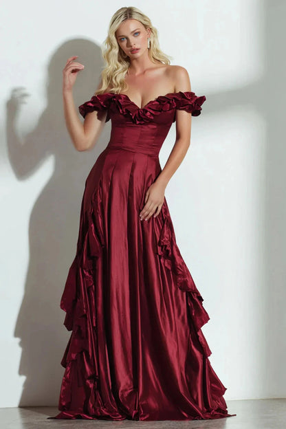 Glamorous Satin Mermaid Off-Shoulder Sleeveless Zipper Back Floor-Length Evening Dress by LANQI DRESS