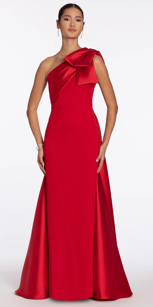 Glamorous Satin Mermaid Silhouette One-Shoulder Sleeveless Floor-Length Prom Dress with Bow Detail and Back Slit for Formal Events