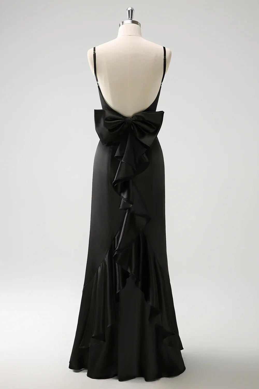 Glamorous Satin Mermaid Square Neck Spaghetti Strap Open Back Floor-Length Evening Dress by LANQI DRESS