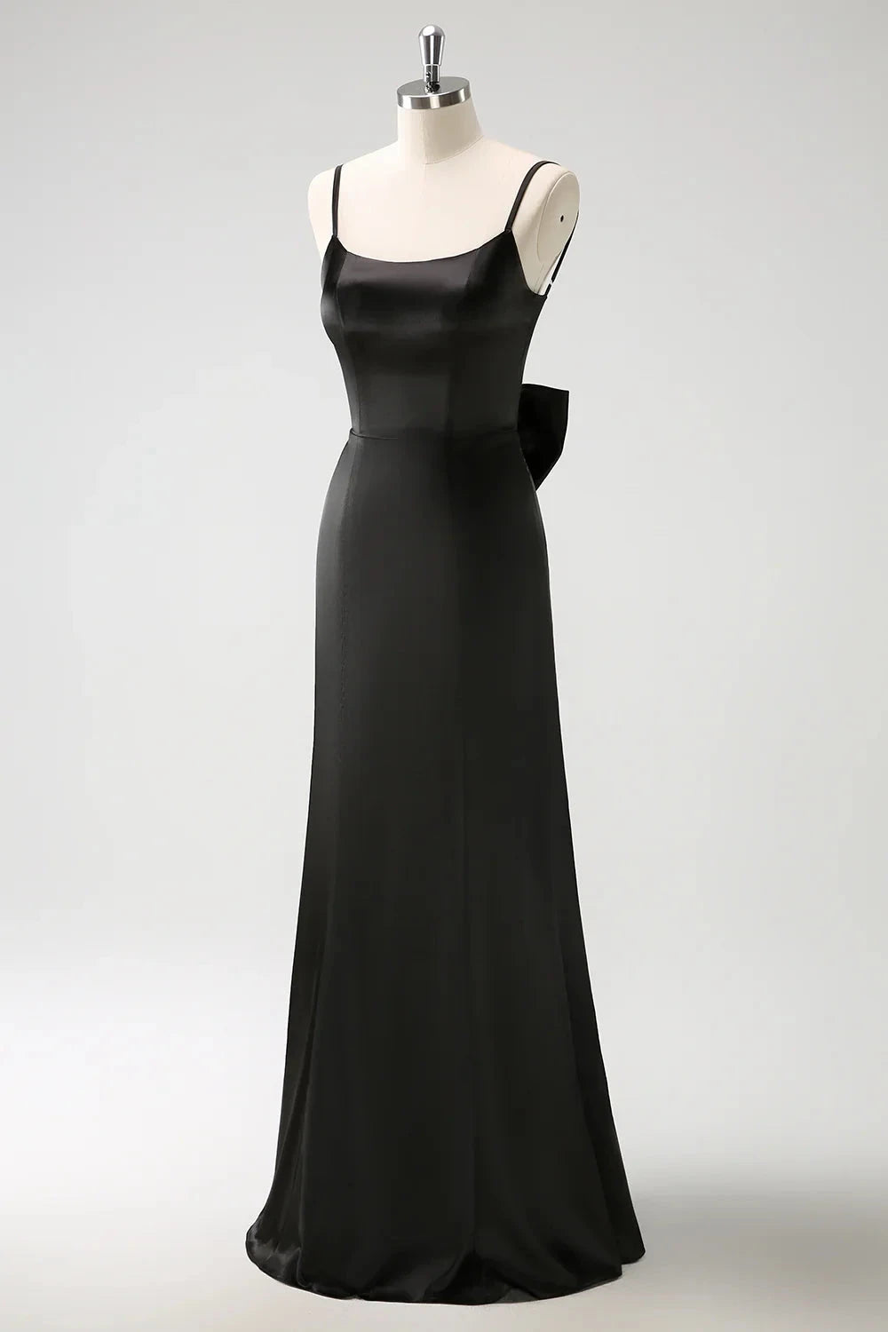 Glamorous Satin Mermaid Square Neck Spaghetti Strap Open Back Floor-Length Evening Dress by LANQI DRESS