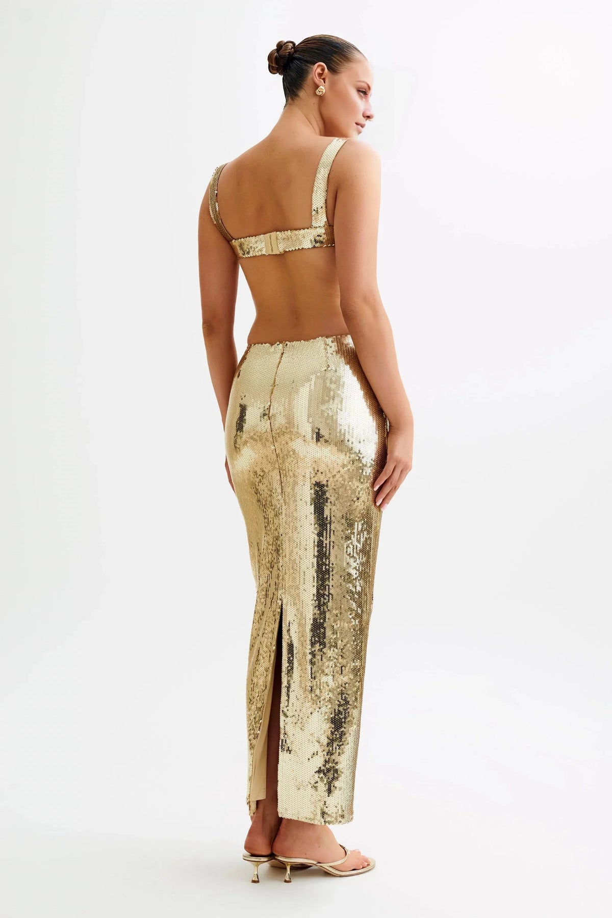 Glamorous Sequin Square-Neck Sleeveless Cut-Out Back Floor-Length Evening Dress by YiHuiw
