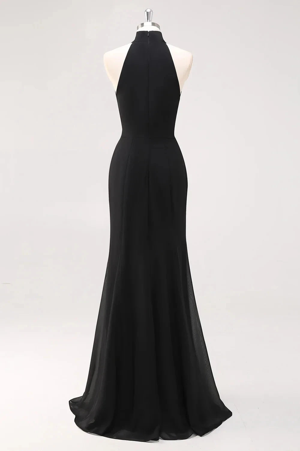 Glamorous Sexy Mermaid Halter High Neck Sleeveless Open Back Ruffled Side Slit Floor-Length Chiffon Evening Dress by LANQI DRESS