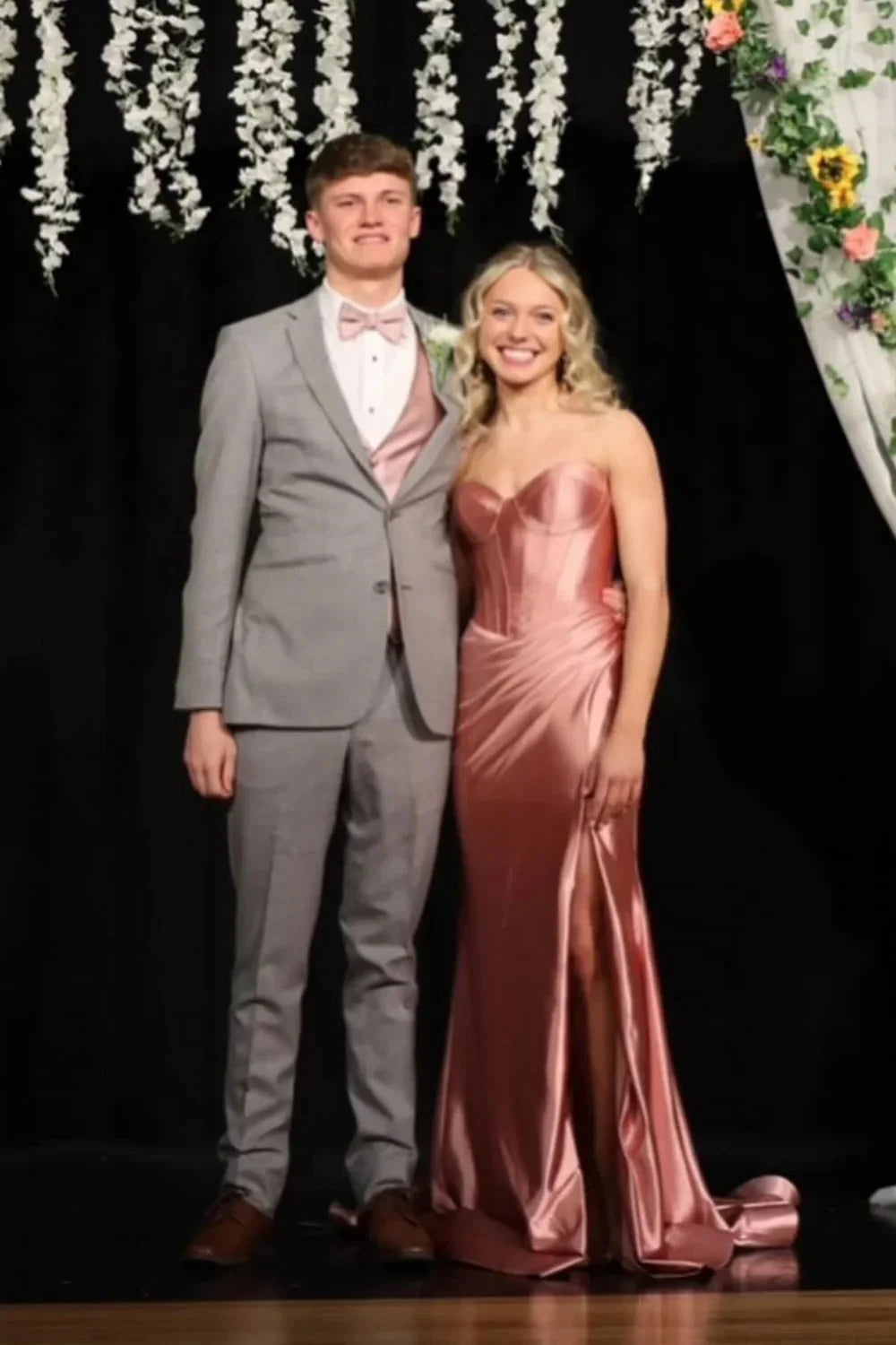 Glamorous Strapless Sweetheart Neck Satin Mermaid Prom Dress with Corset Bodice & High Side Slit by JiMiss Dresses