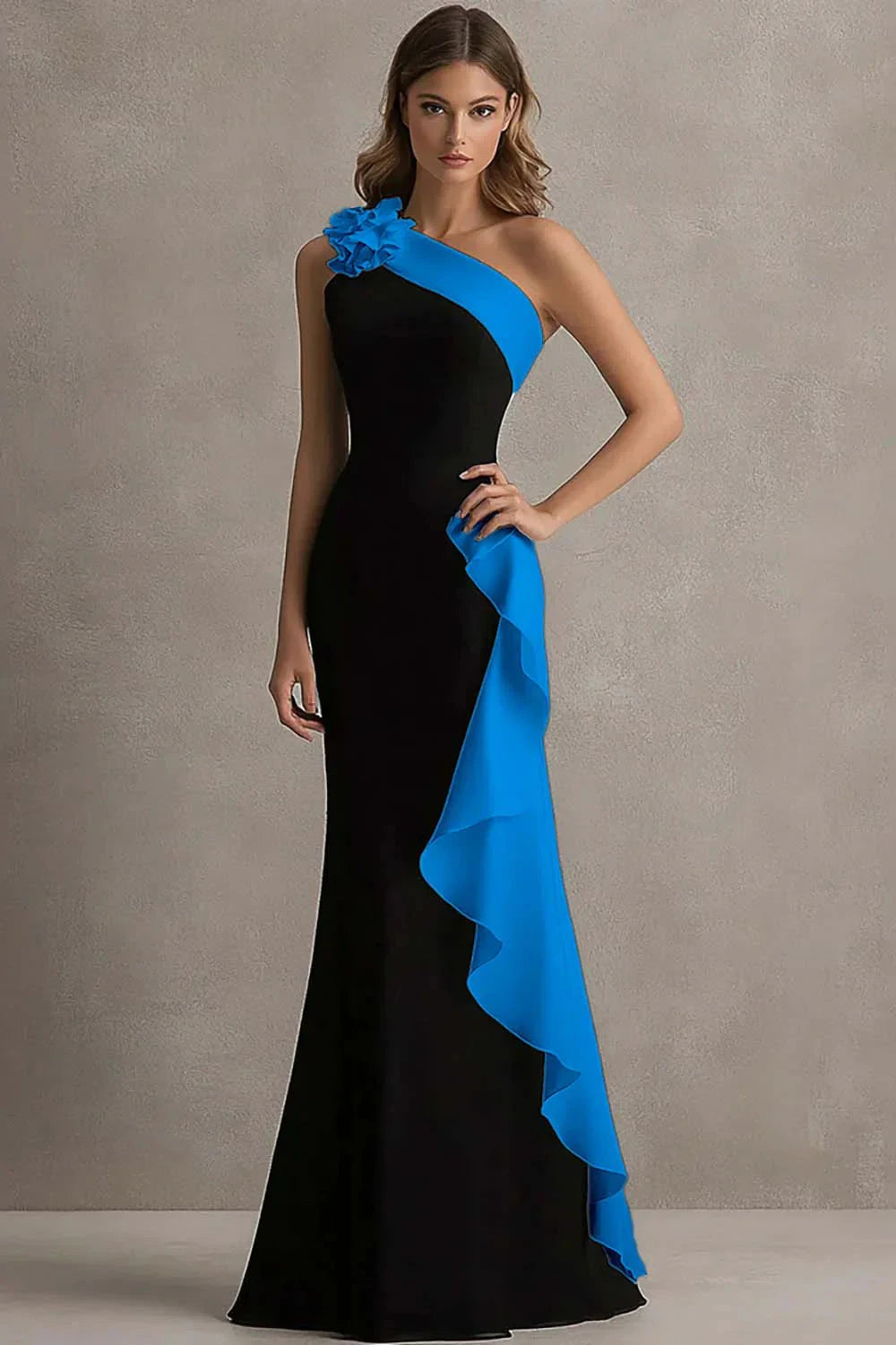 Glamorous Velvet Mermaid One-Shoulder Sleeveless Zipper Back Floor-Length Evening Dress by LANQI DRESS