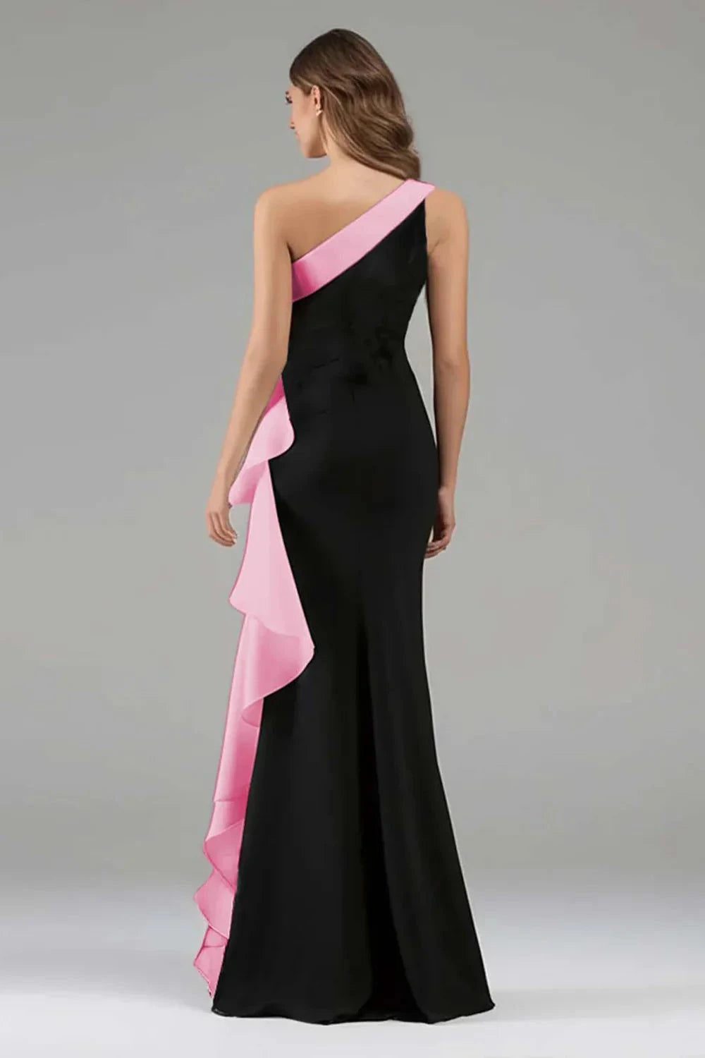 Glamorous Velvet Mermaid One-Shoulder Sleeveless Zipper Back Floor-Length Evening Dress by LANQI DRESS