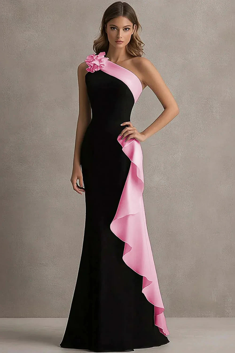 Glamorous Velvet Mermaid One-Shoulder Sleeveless Zipper Back Floor-Length Evening Dress by LANQI DRESS