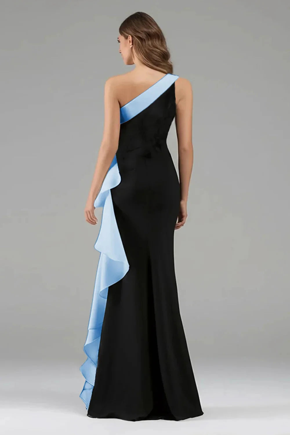 Glamorous Velvet Mermaid One-Shoulder Sleeveless Zipper Back Floor-Length Evening Dress by LANQI DRESS