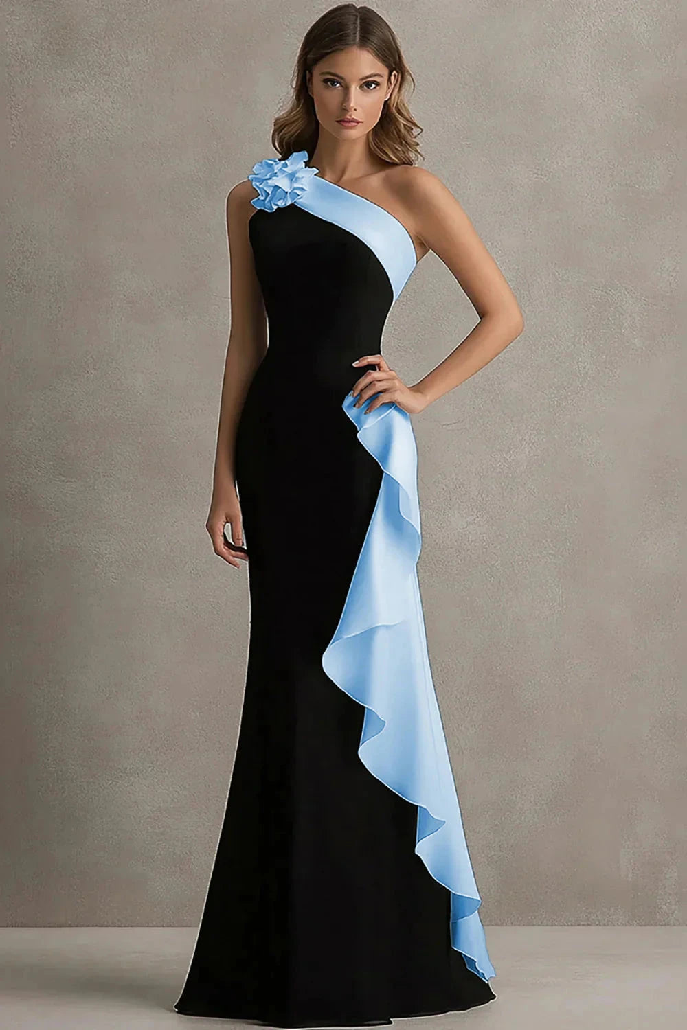 Glamorous Velvet Mermaid One-Shoulder Sleeveless Zipper Back Floor-Length Evening Dress by LANQI DRESS