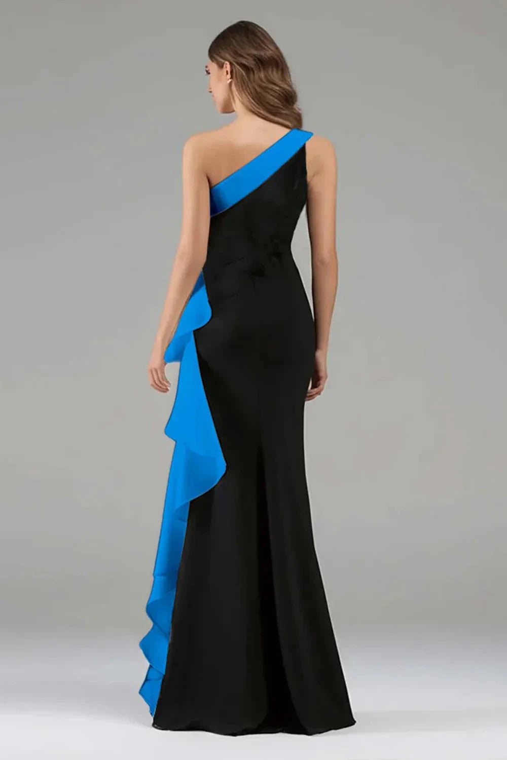 Glamorous Velvet Mermaid One-Shoulder Sleeveless Zipper Back Floor-Length Evening Dress by LANQI DRESS