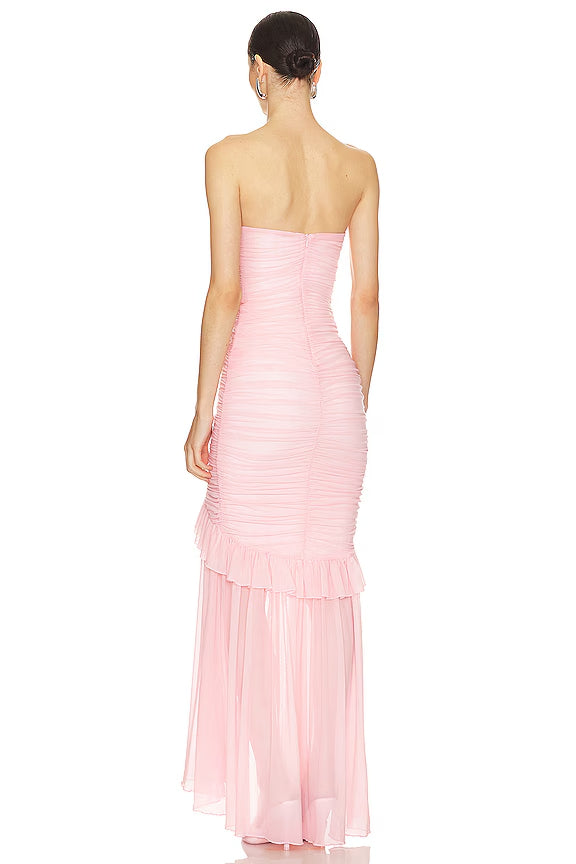 Glamorous Strapless Prom Dresses with Ruched Bodice, Cascading Ruffle Detail and High-Low Chiffon Skirt Formal Gown by JiMiss Dresses