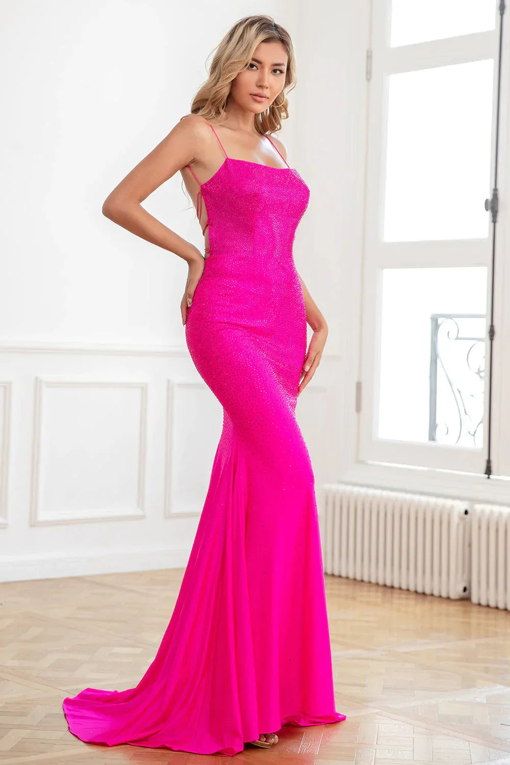 Hot Pink Strapless Mermaid Prom Dress – Elegant Satin Formal Evening Gown
