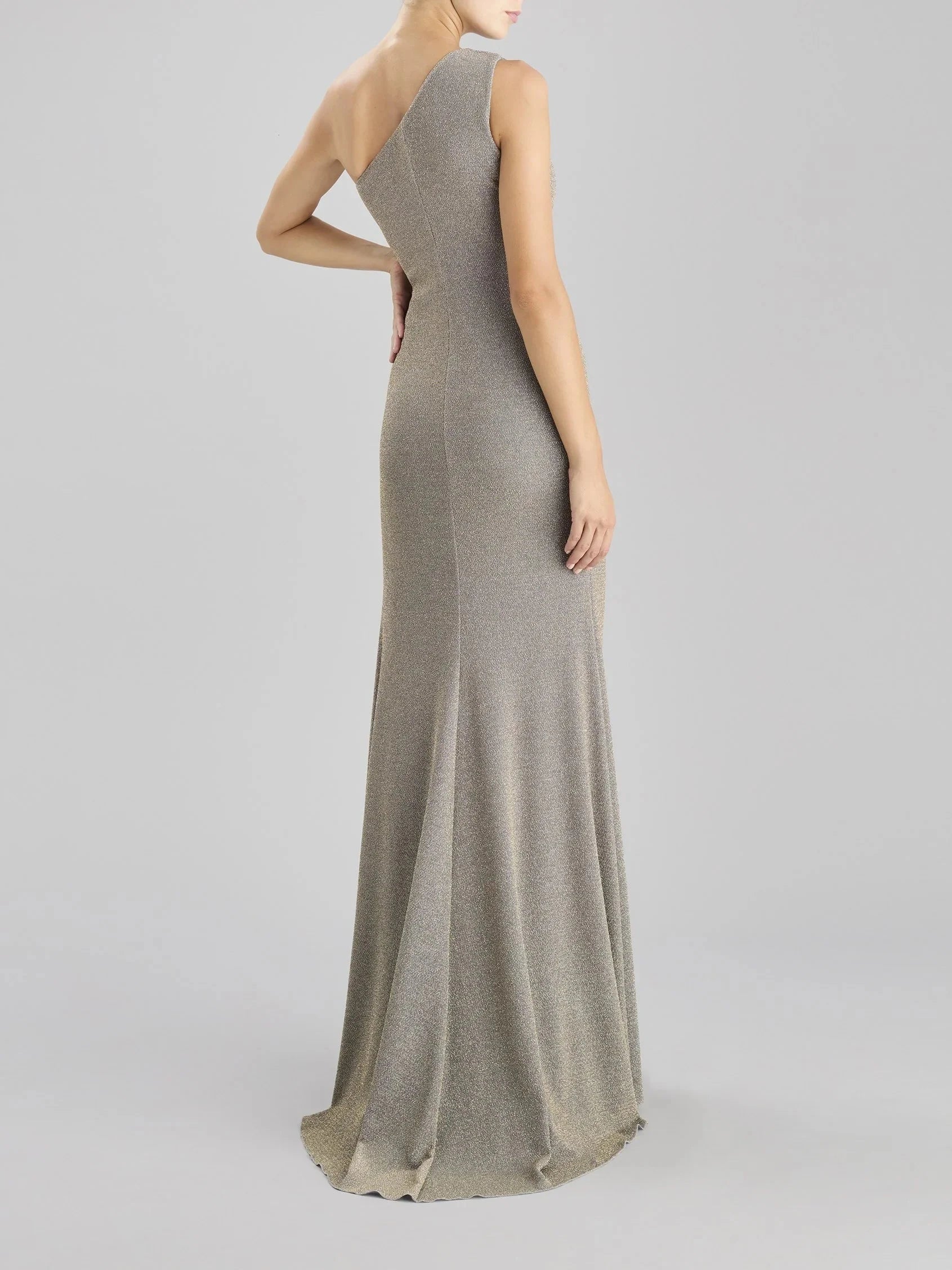 Gold One-Shoulder Ruched Maxi Dress with Side Slit Mermaid knit party dress Bridesmaid Dresses by YiHuiw