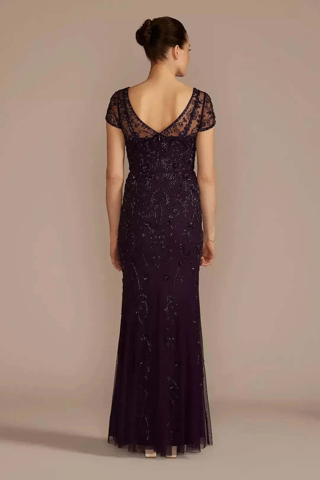 Gorgeous Mermaid V Neck Short Sleeve Beaded Back Floor Length Mother of the Bride Dress by YiHuiw