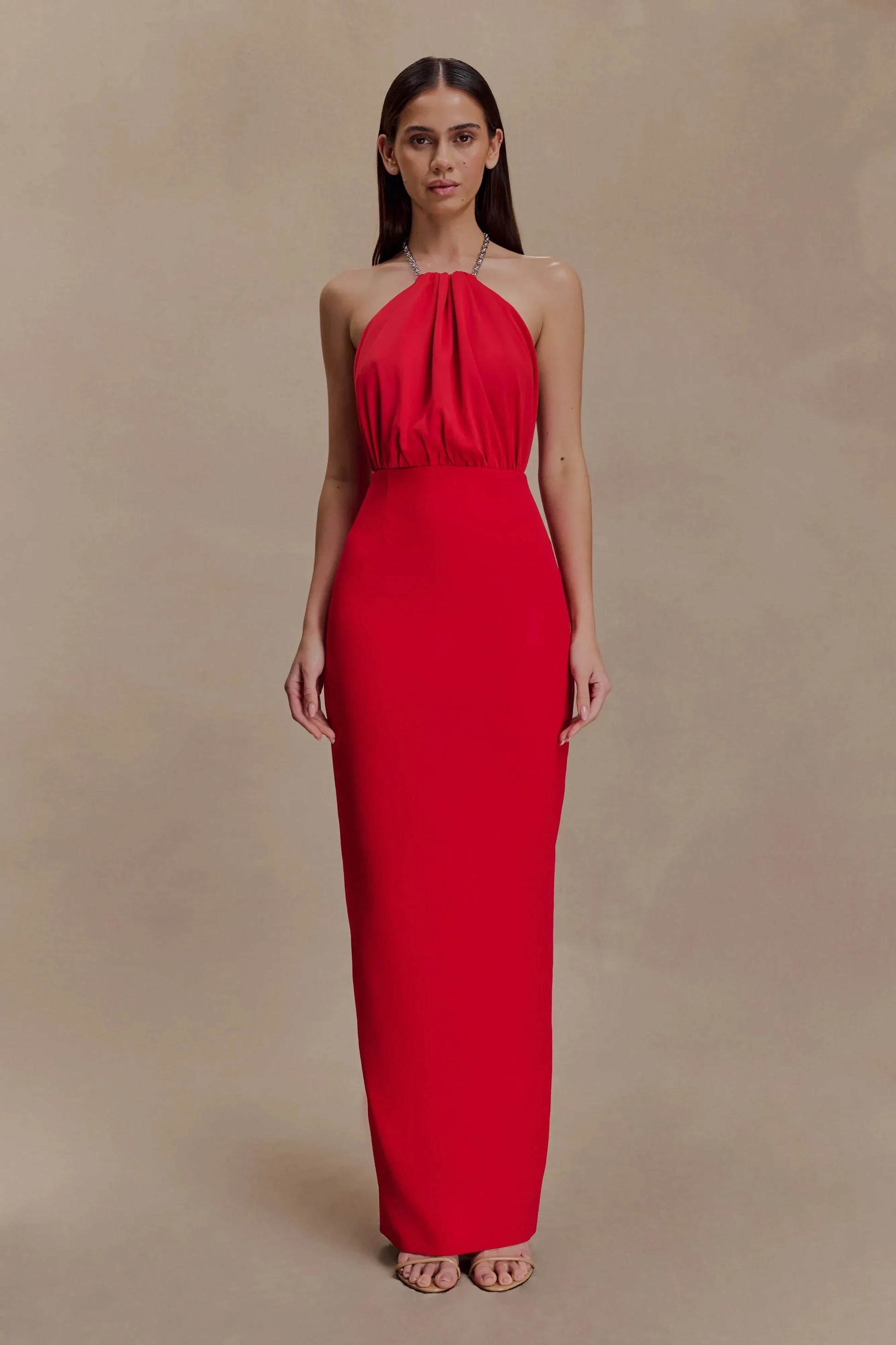 Gorgeous Sheath Halter Neck Sleeveless Open Back Floor Length Prom Dress by YiHuiw