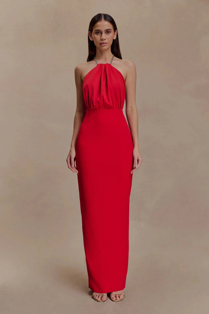 Gorgeous Sheath Halter Neck Sleeveless Open Back Floor Length Prom Dress by YiHuiw