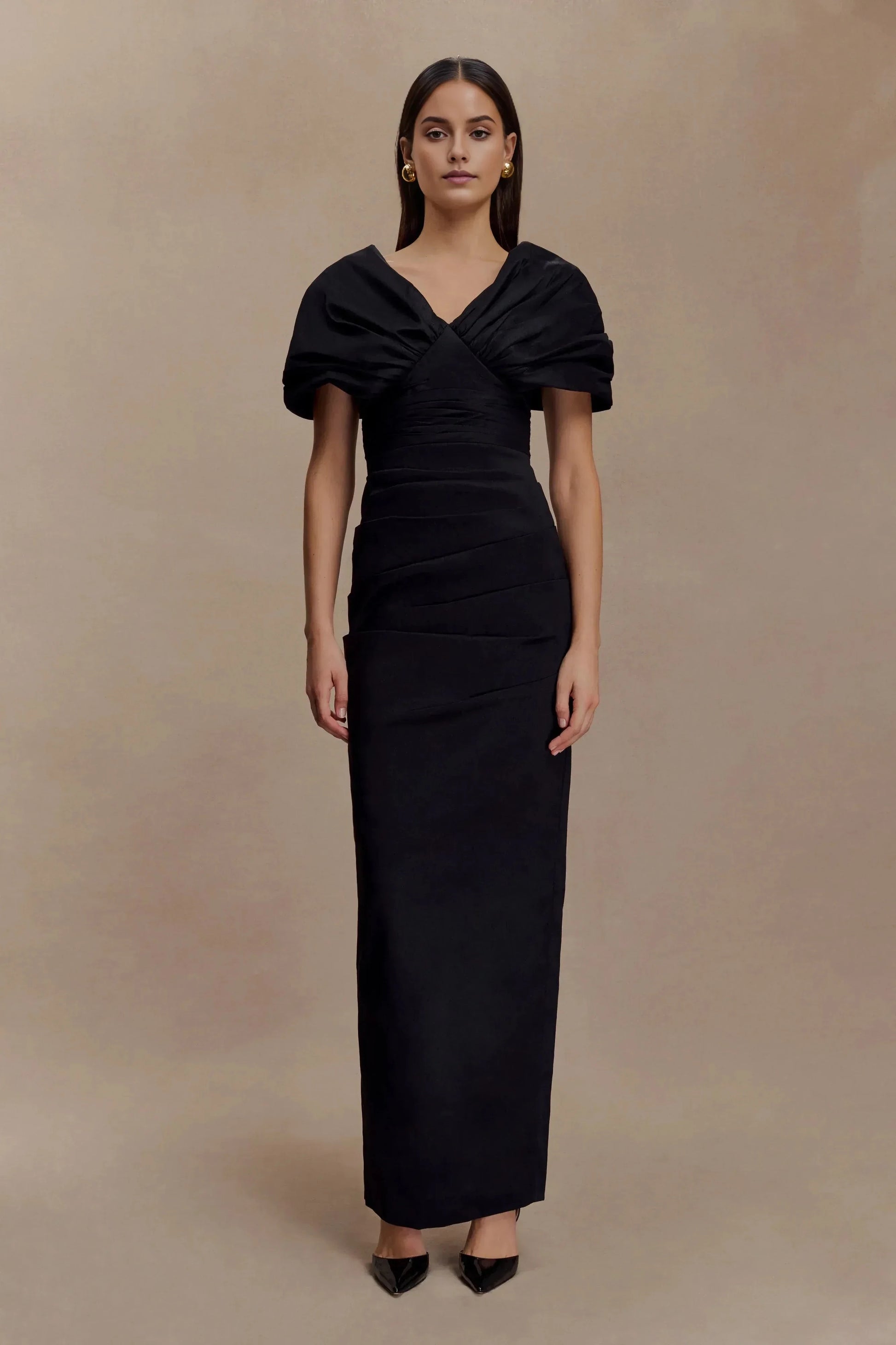 Gorgeous Sheath V Neck Short Sleeve Ruched Back Floor Length Prom Dress by YiHuiw