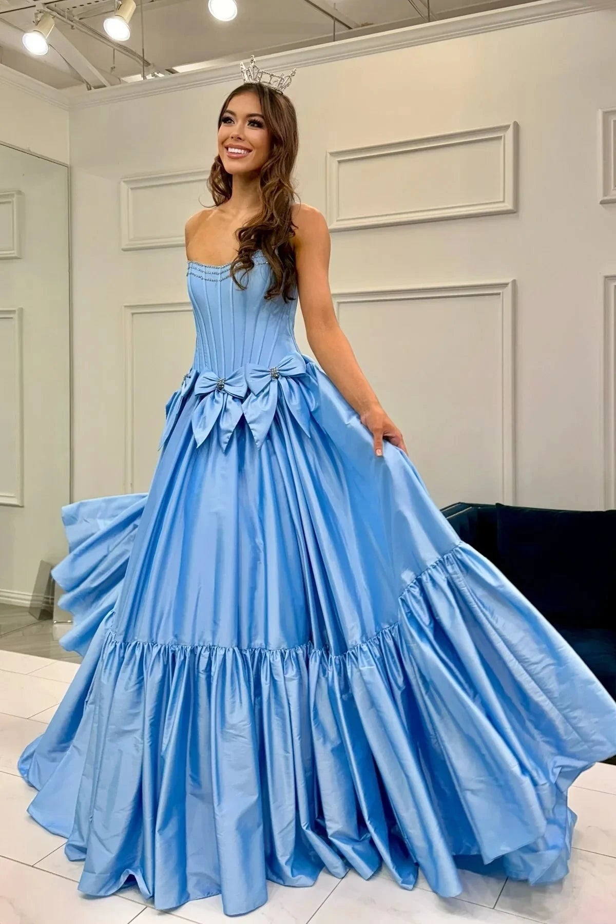 Gorgeous Ball-Gown Strapless Sleeveless Beaded-Bodice Floor-Length Prom Evening Formal Dress by JiMiss Dresses