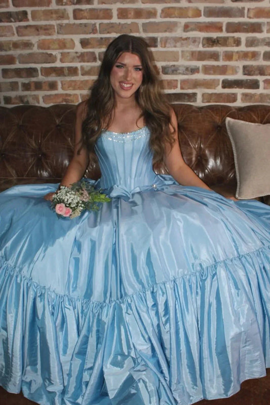 Gorgeous Ball-Gown Strapless Sleeveless Beaded-Bodice Floor-Length Prom Evening Formal Dress by JiMiss Dresses