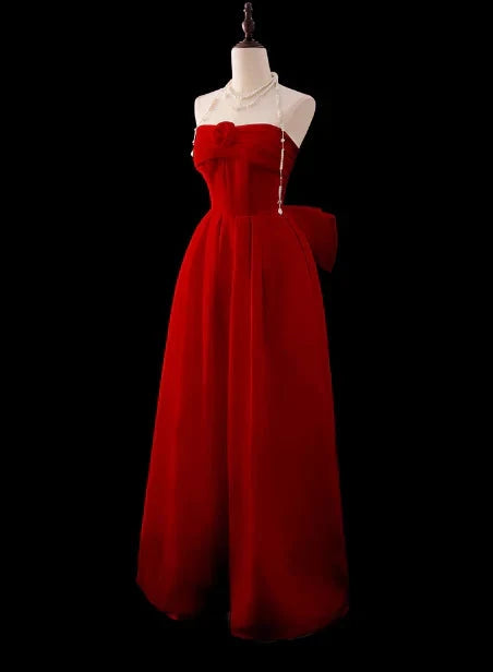 Gorgeous Ball Gown Strapless Red Prom Dresses Formal Summer Wedding Guest Dresses Wedding Guest Outfits With Scarf simple gentle atmospheric and unique desi Bring summer colors to enhance whiteness by YiHuiw