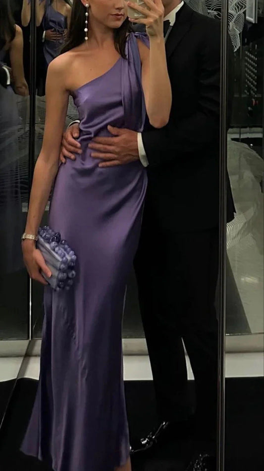 Gorgeous Mermaid One Shoulder Grape Satin Prom Dresses Formal Summer Wedding Guest Dresses Wedding Guest Outfits simple gentle atmospheric and unique desi Bring summer colors to enhance whiteness by YiHuiw