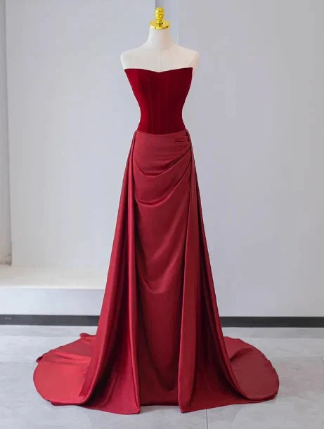 Gorgeous Sheath Strapless Satin Prom Dresses Formal Summer Wedding Guest Dresses Wedding Guest Outfits With Scarf simple gentle atmospheric and unique desi Bring summer colors to enhance whiteness by YiHuiw