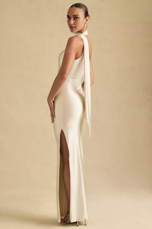 Gorgeous asymmetrical neckline, single shoulder strap, high slit, hidden zipper on the side, cylindrical silhouette Prom Dresses