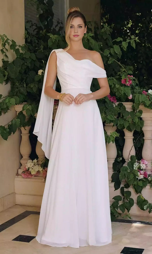 Gorgeous asymmetrical neckline with hanging shoulders, fully lined chiffon slim fit Prom Dresses
