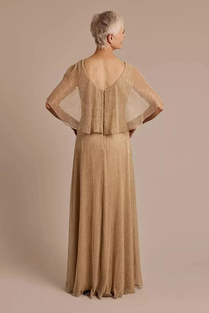 Graceful A Line Boat Neck Flutter Sleeve Zipper Back Floor Length Mother of the Bride Dress by YiHuiw