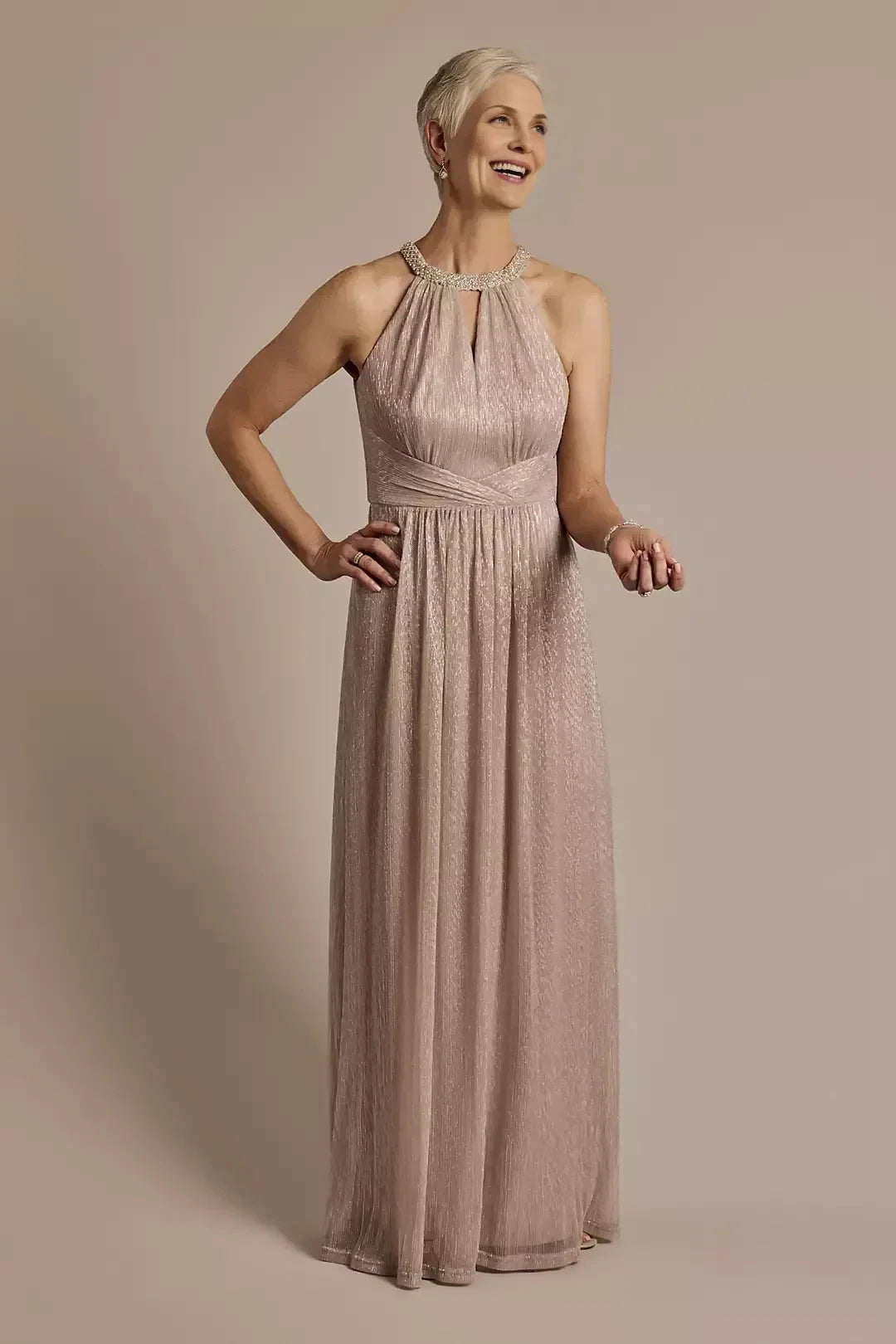 Graceful A Line Halter Neck Sleeveless Ruched Back Floor Length Mother of the Bride Dress by YiHuiw