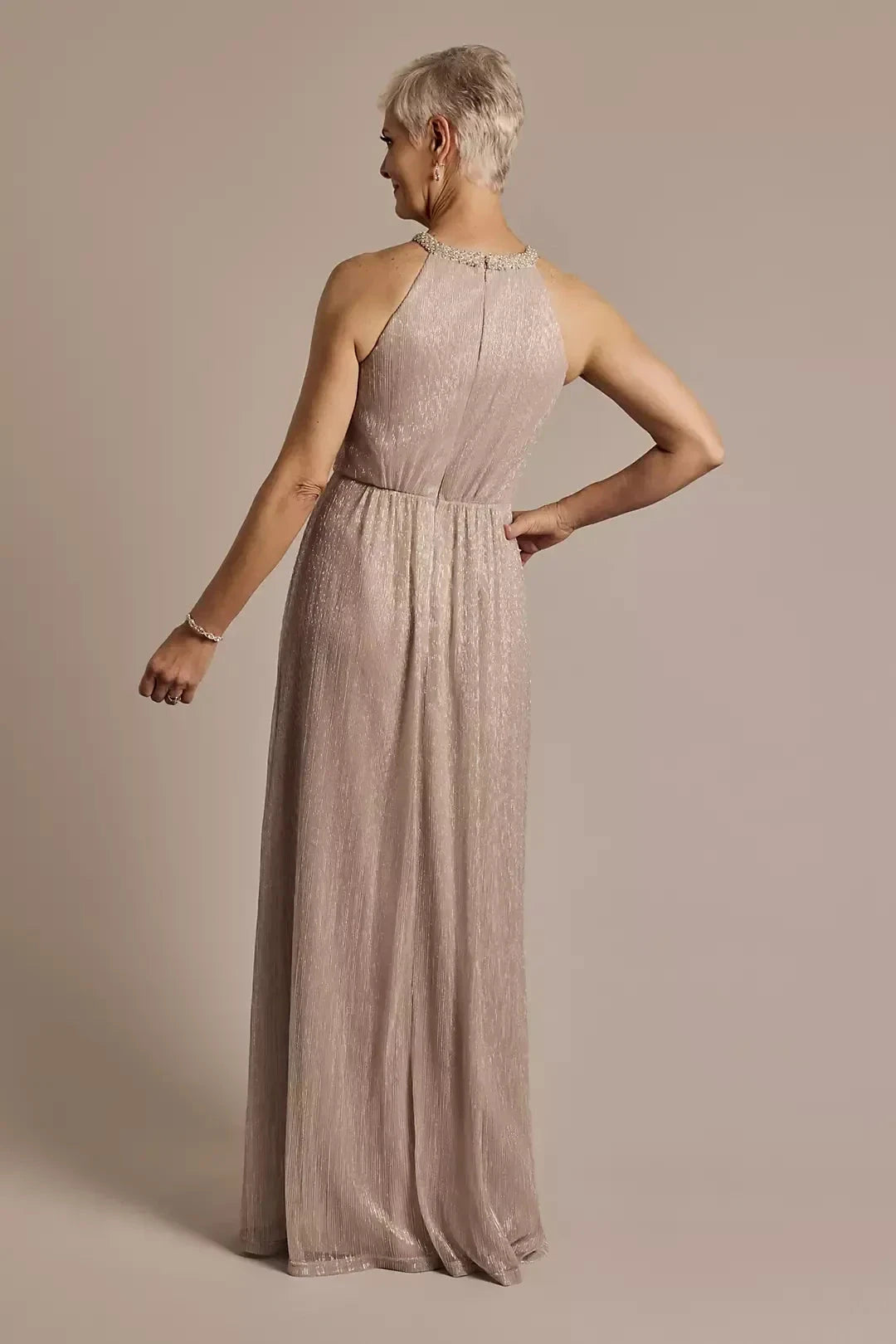Graceful A Line Halter Neck Sleeveless Ruched Back Floor Length Mother of the Bride Dress by YiHuiw